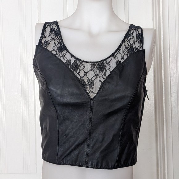 Chia Tops - Chia Leather and Lace Vintage Top